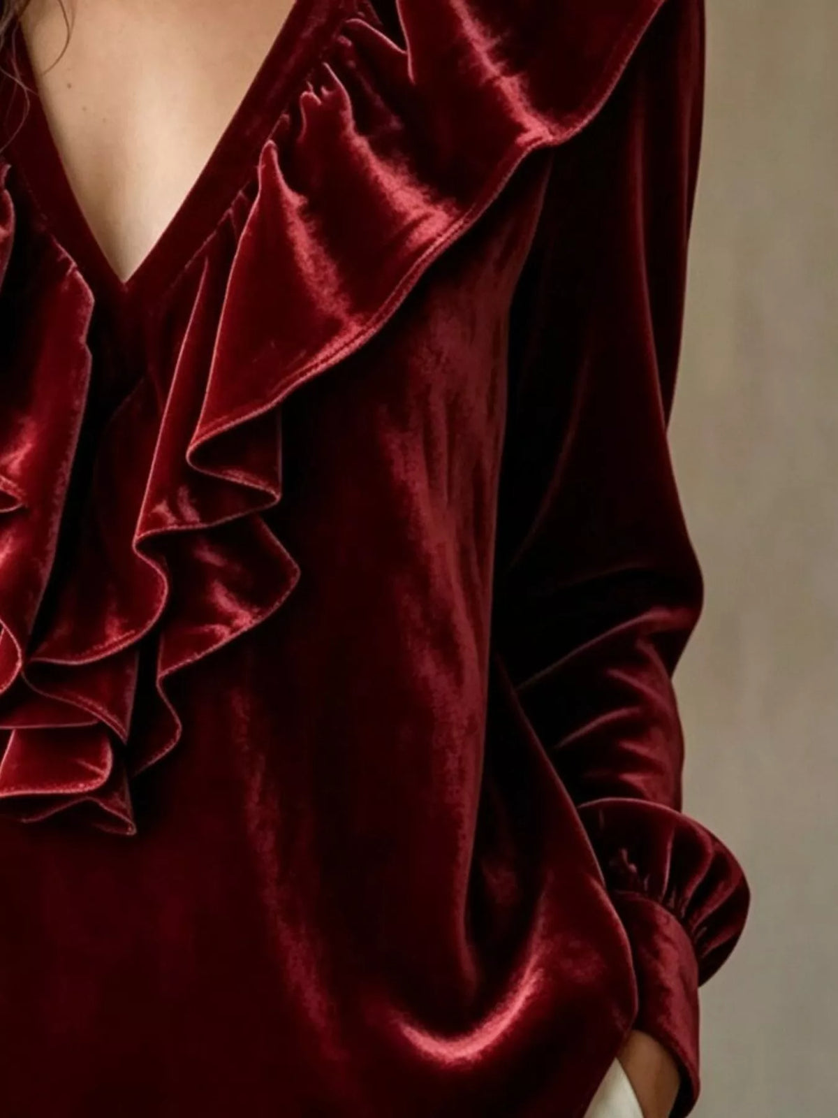 Ruffled V-neck Long Sleeve Blouse (6)