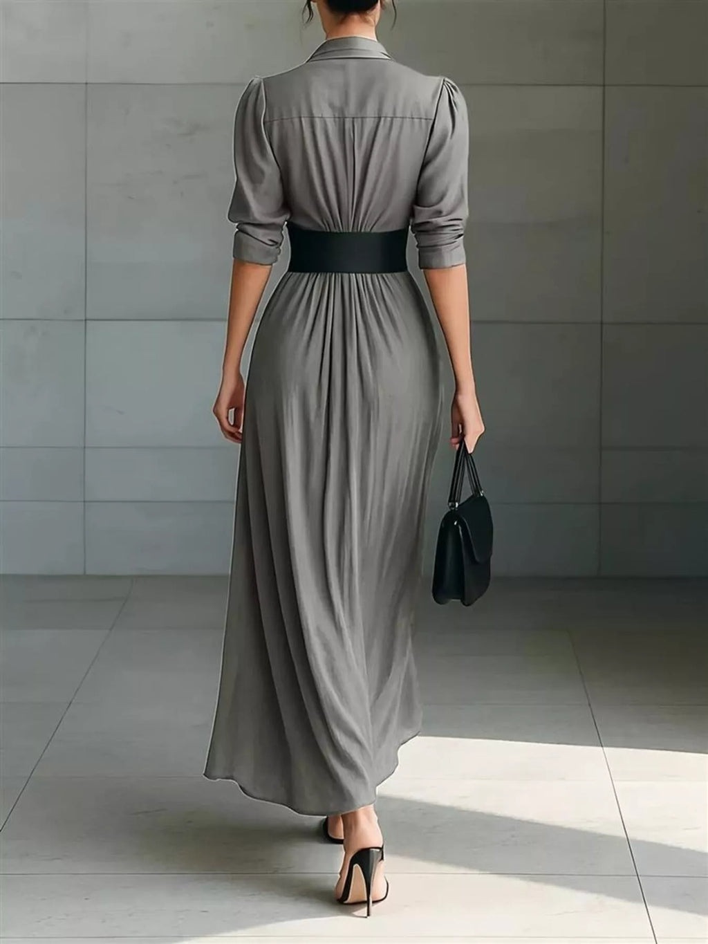 Full Size Button Front Ruched Shirt Maxi Dress Plus (6)