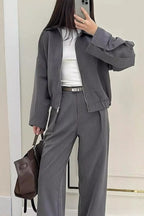 Zip-up Jacket Wide-leg Pants Set (5)