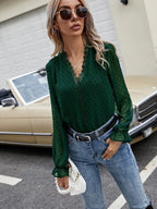 Lace Detail V-neck Swiss Dot Blouse (14)