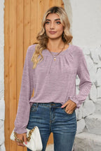 Ruched Round Neck Flounce Sleeve T-shirt (25)