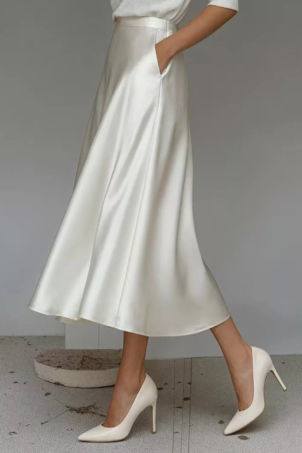 Satin A-line Midi Skirt (4)
