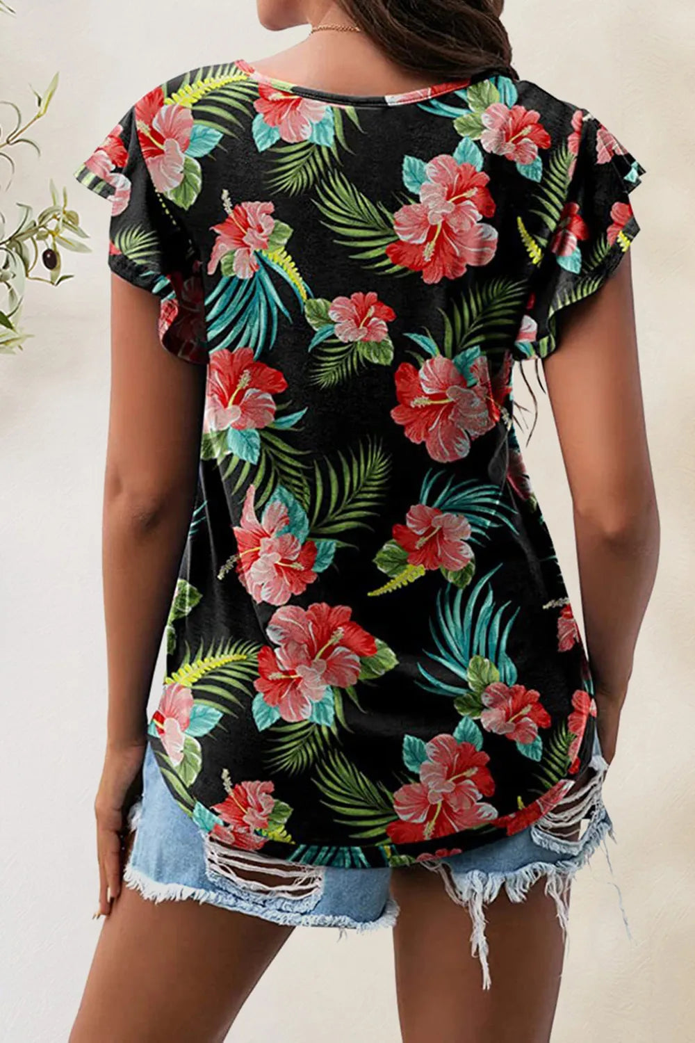 Printed Round Neck Short Sleeve T-shirt (18)