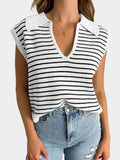 Collared Neck Striped Sweater Vest