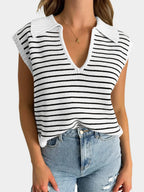 Collared Neck Striped Sweater Vest