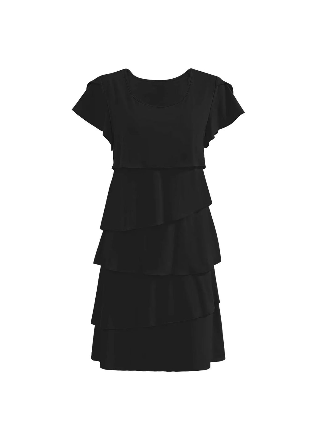 Casual Layered Round Neck Ruffled Sleeve Dress (7)