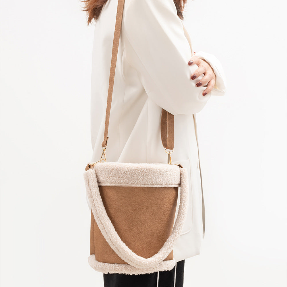 Autumn Winter Plush Pu Leather Bucket Bag photo 4
