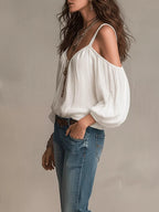 Cold Shoulder Balloon Sleeve Blouse (2)