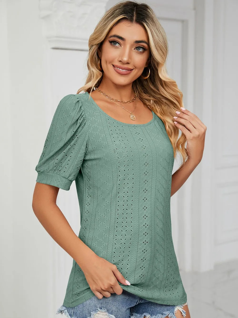 Ruched Notched Long Sleeve T-shirt (2)