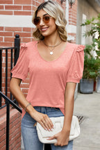 Round Neck Ruffle Trim Short Sleeve T-shirt (14)