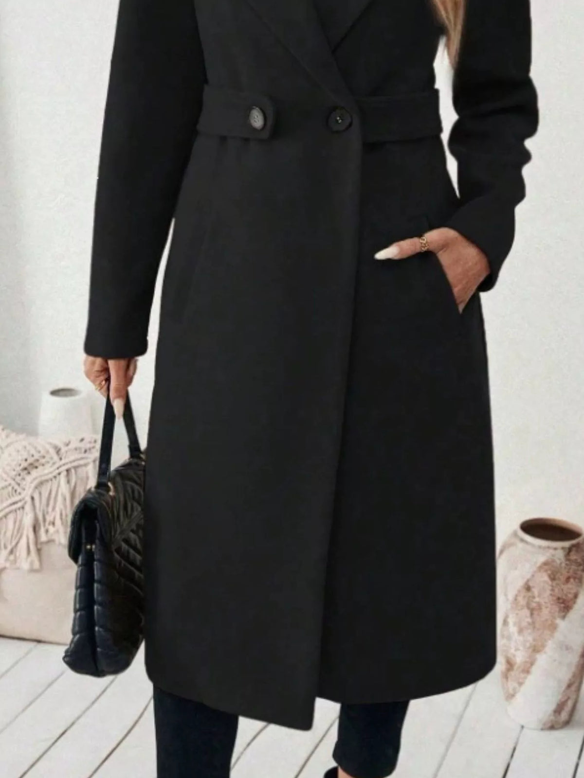 Full Size Elegant Lapel Collar Belted Coat Pockets Plus (7)