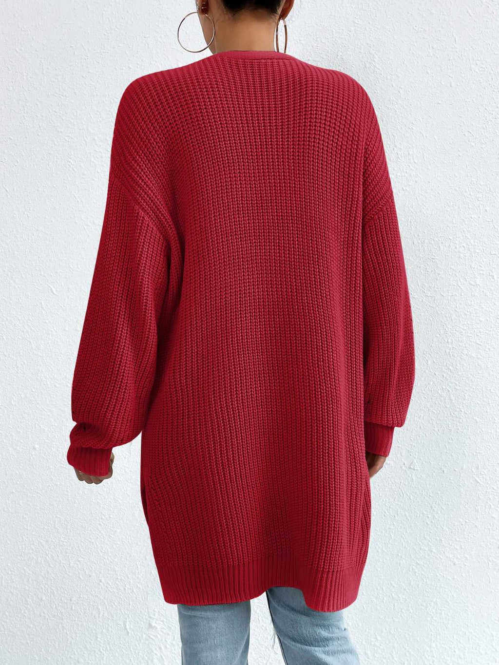Open Front Dropped Shoulder Slit Cardigan (17)