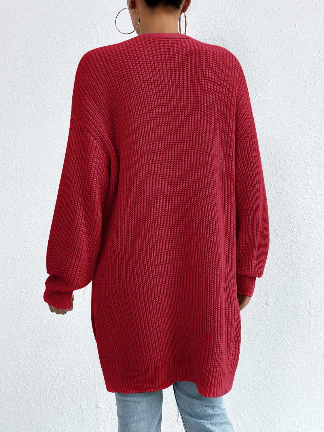 Open Front Dropped Shoulder Slit Cardigan (17)