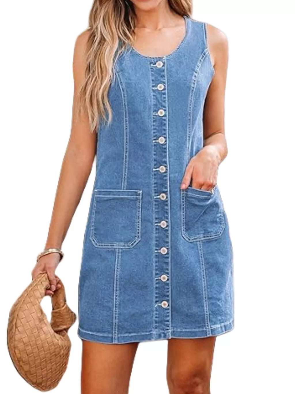 Button-front Sleeveless Denim Dress (6)