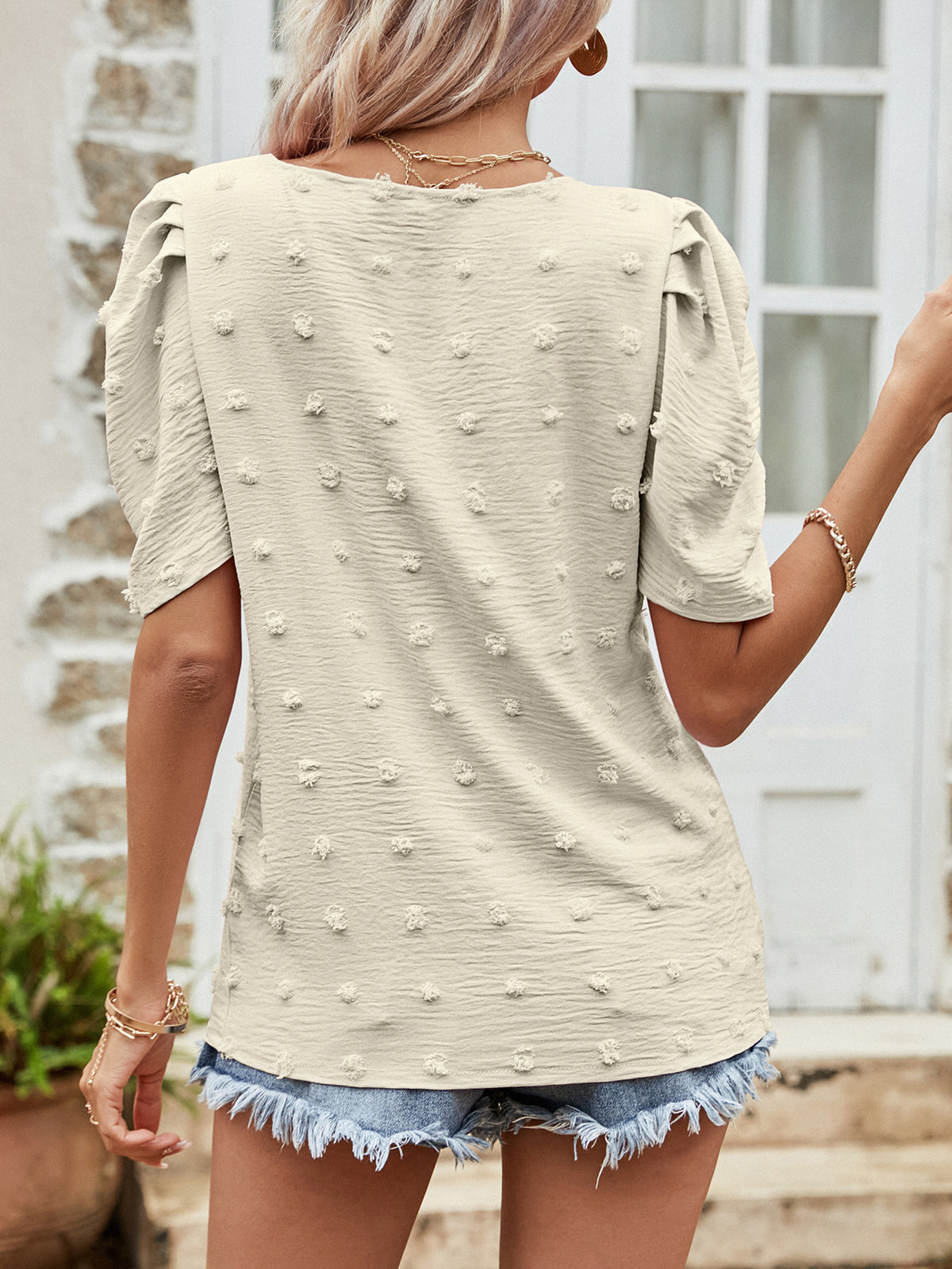 Swiss Dot Short Puff Sleeve Top (6)