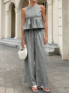 Gingham Sleeveless Top Wide-leg Pants Set (5)