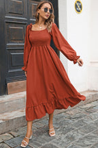 Smocked Ruffle Hem Flounce Sleeve Dress (4)