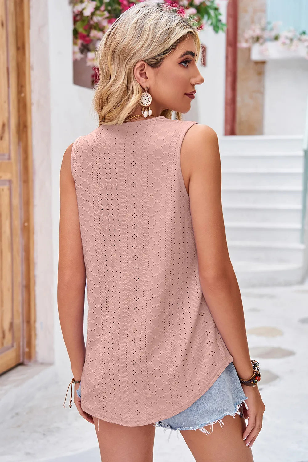 Eyelet V-neck Wide Strap Tank (12)