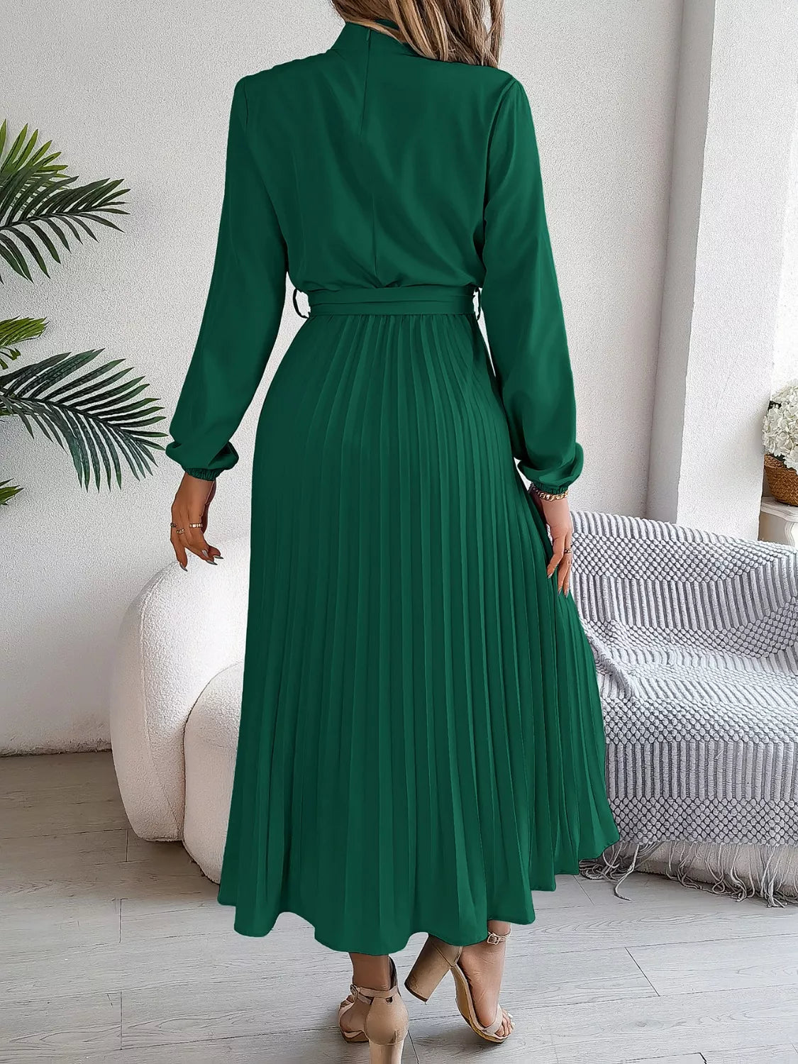 Mock Neck Pleated Midi Dress (13)