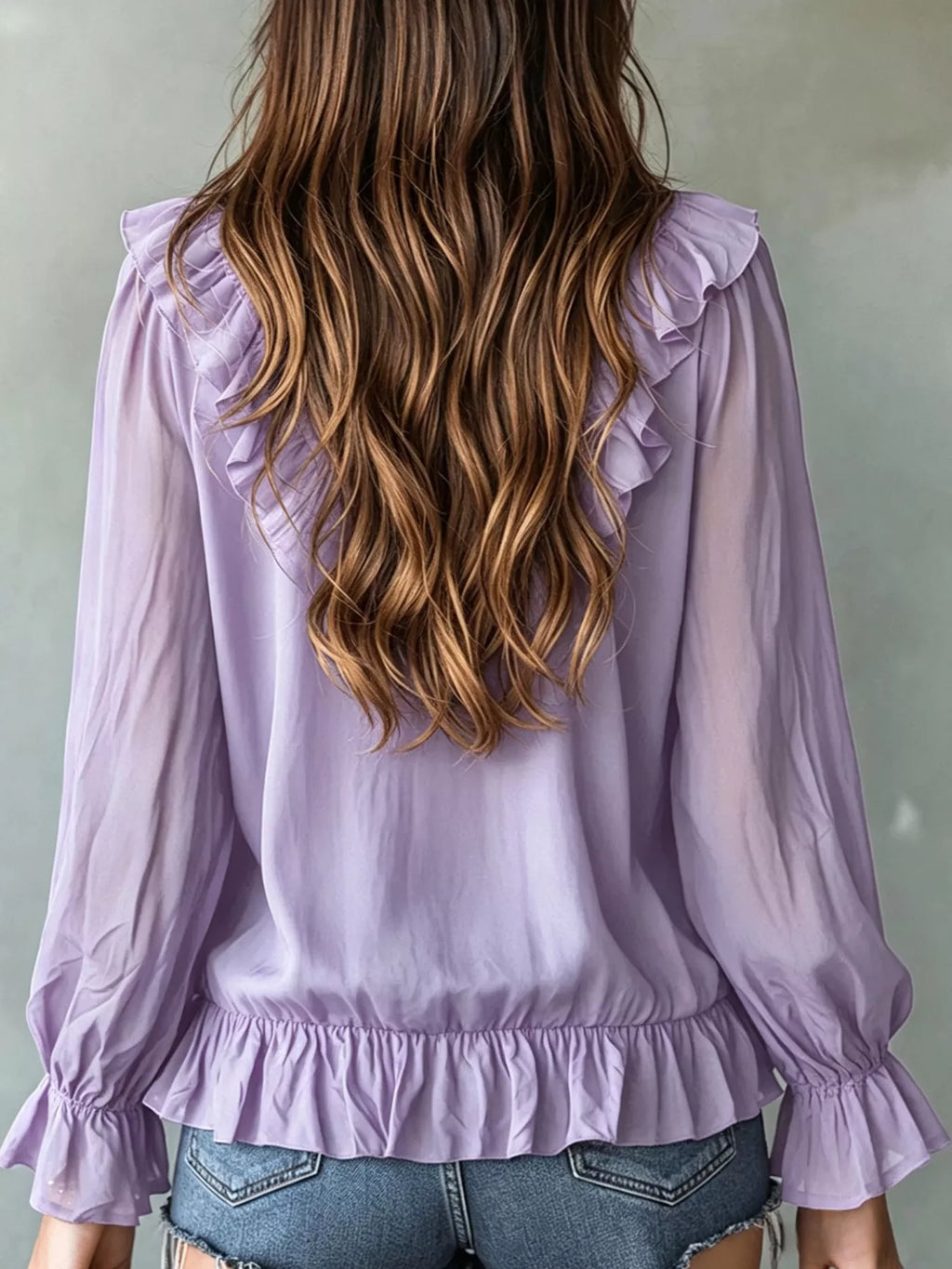 Ruffle V-neck Long Sleeve Blouse (17)