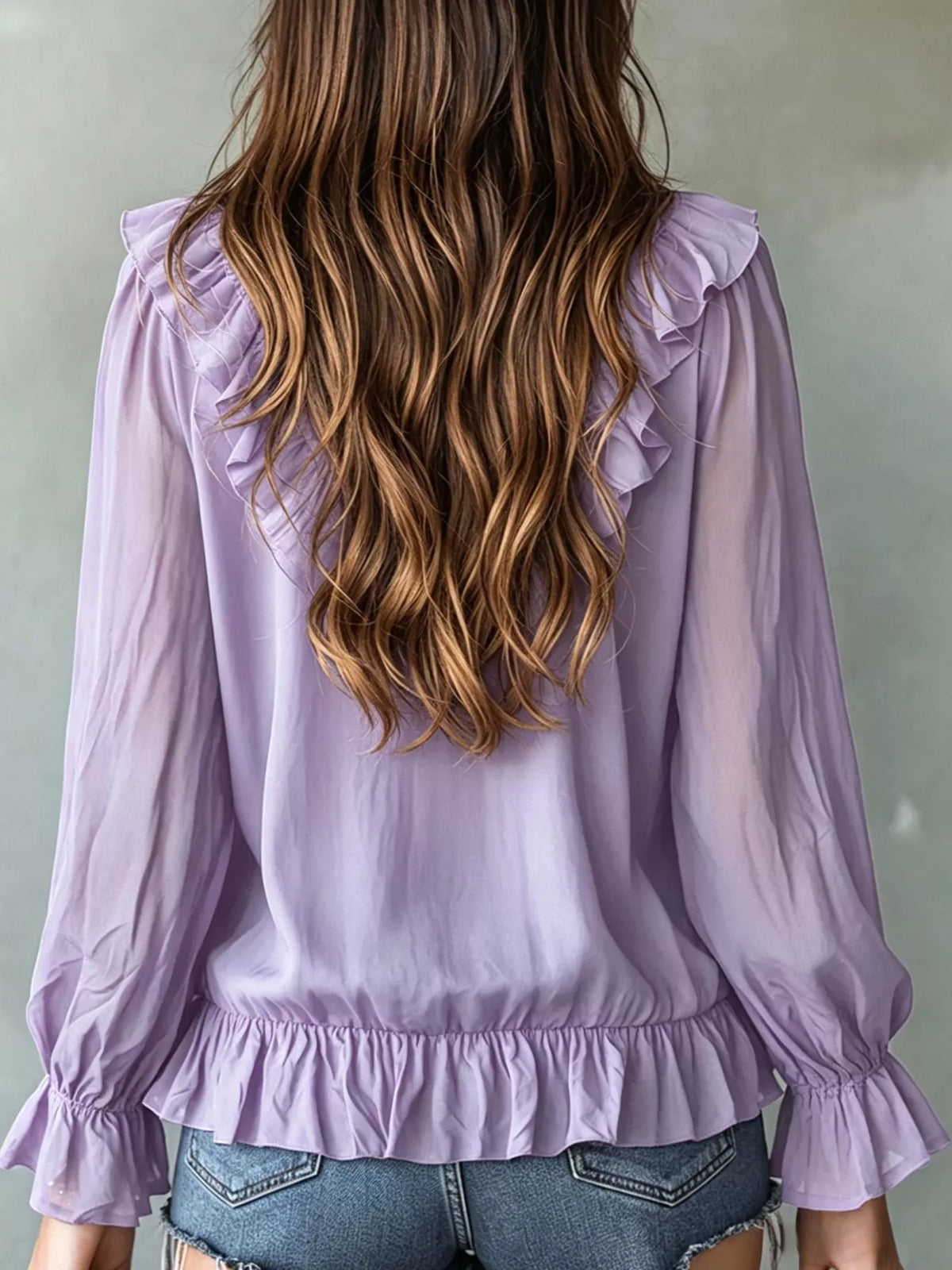 Ruffle V-neck Long Sleeve Blouse (17)