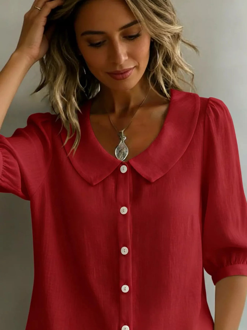 Full Size Peter Pan Collar Button Up Shirt Plus (3)