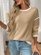Ribbed Contrast Trim Long Sleeve Top (20)