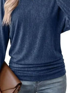 Long Sleeve Crew Neck Casual T-shirt Ruched Hem (22)