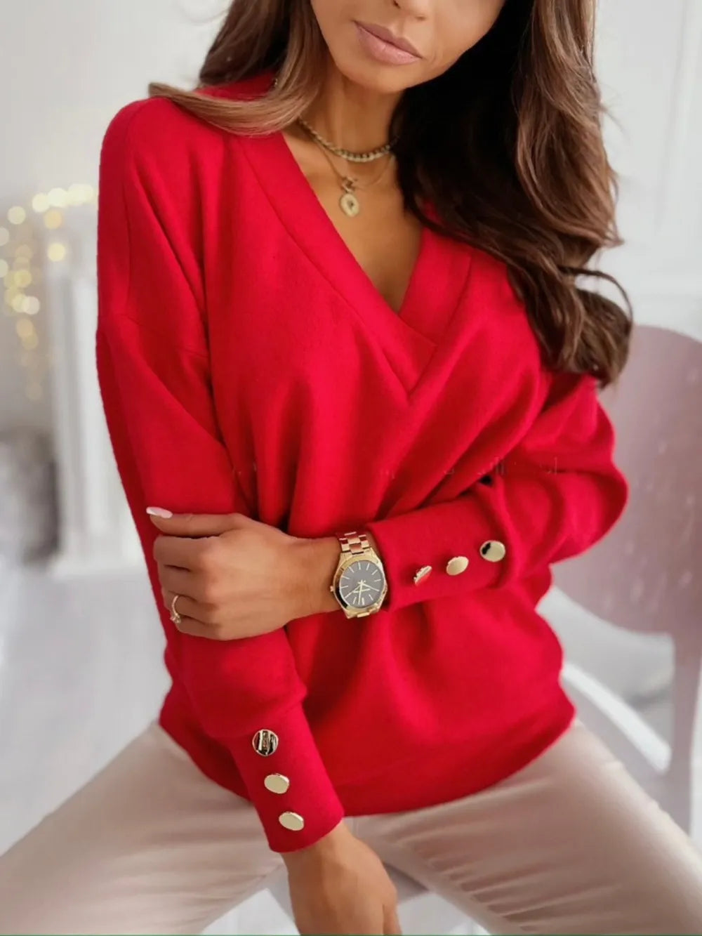 V-neck Long Sleeve Sweatshirt (11)