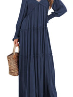 V-neck Long Sleeve Tiered Maxi Dress (23)