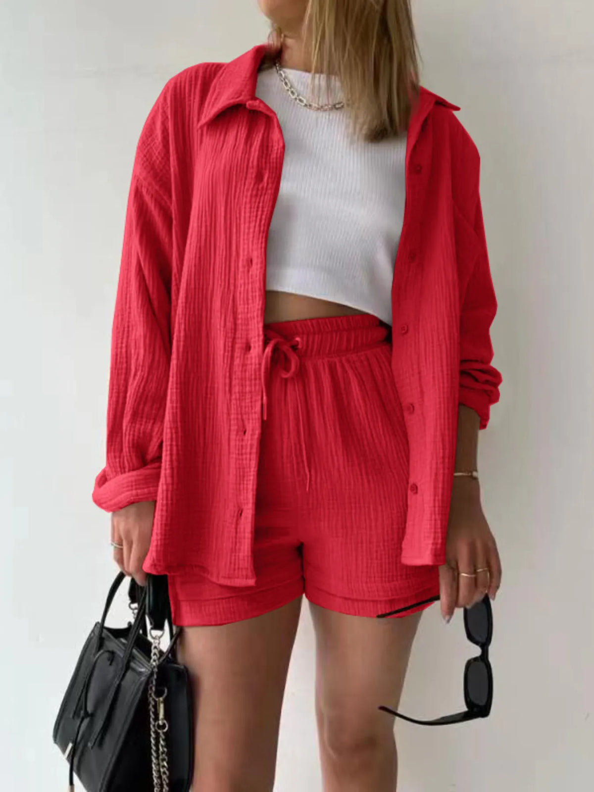 Button Up Shirt Shorts Set (28)