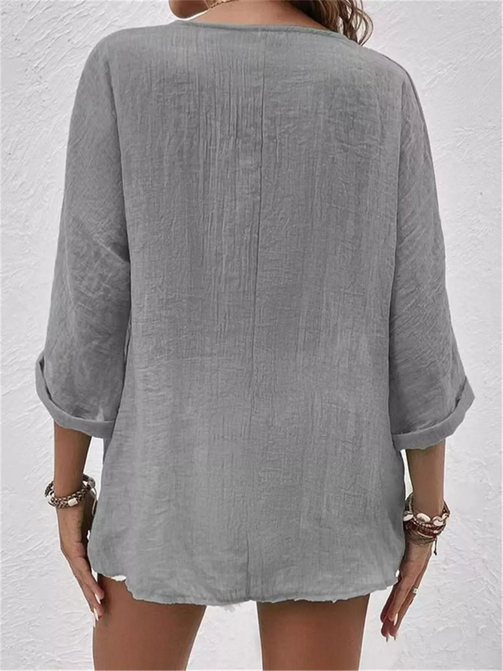 Full Size Casual V-neck Button-down Blouse Plus (7)