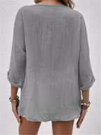 Full Size Casual V-neck Button-down Blouse Plus (7)