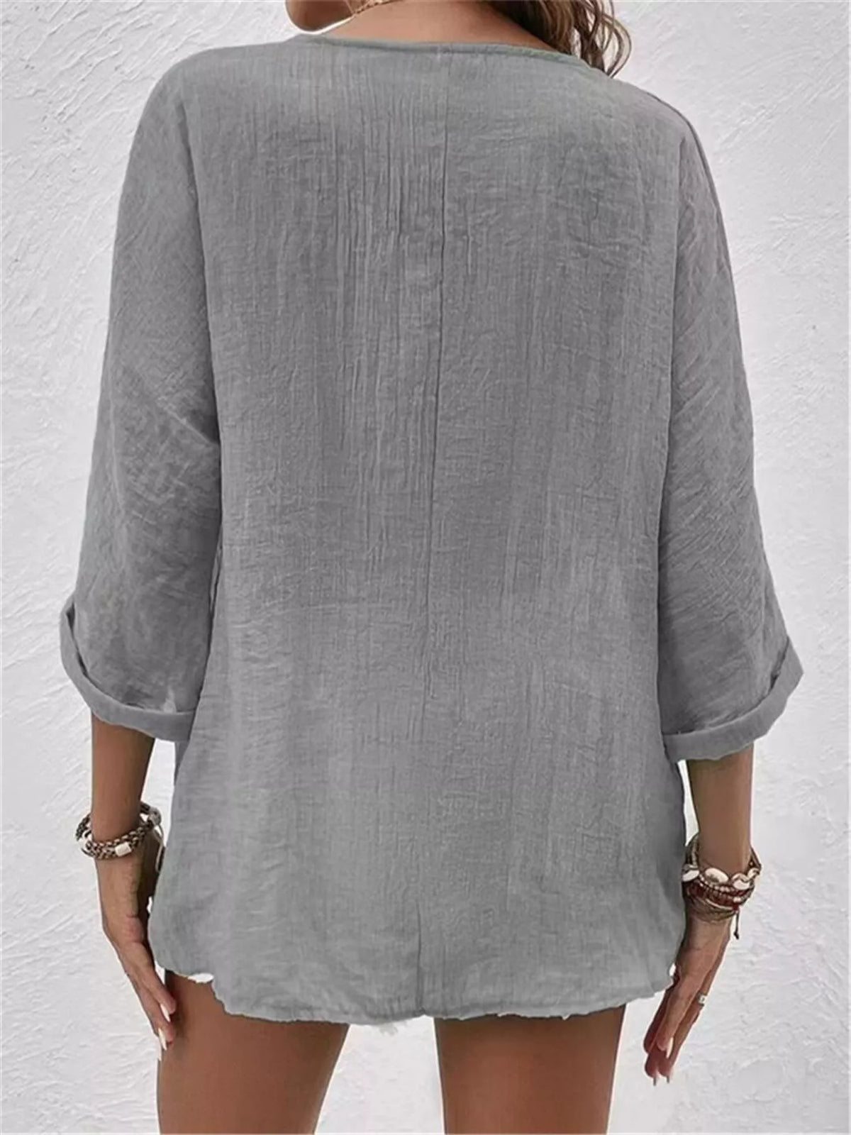 Full Size Casual V-neck Button-down Blouse Plus (7)
