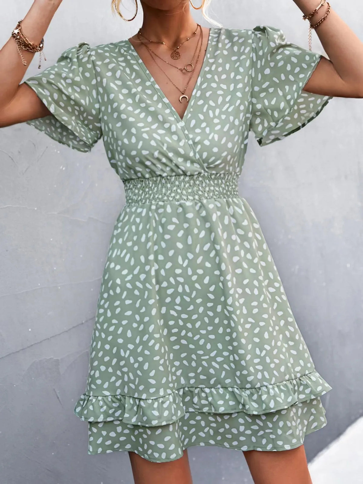 V-neck Flutter Sleeve Mini Dress (11)