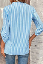 Striped Notched Roll-tab Sleeve Shirt (12)