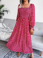 Smocked Square Neck Flounce Sleeve Dress (10)