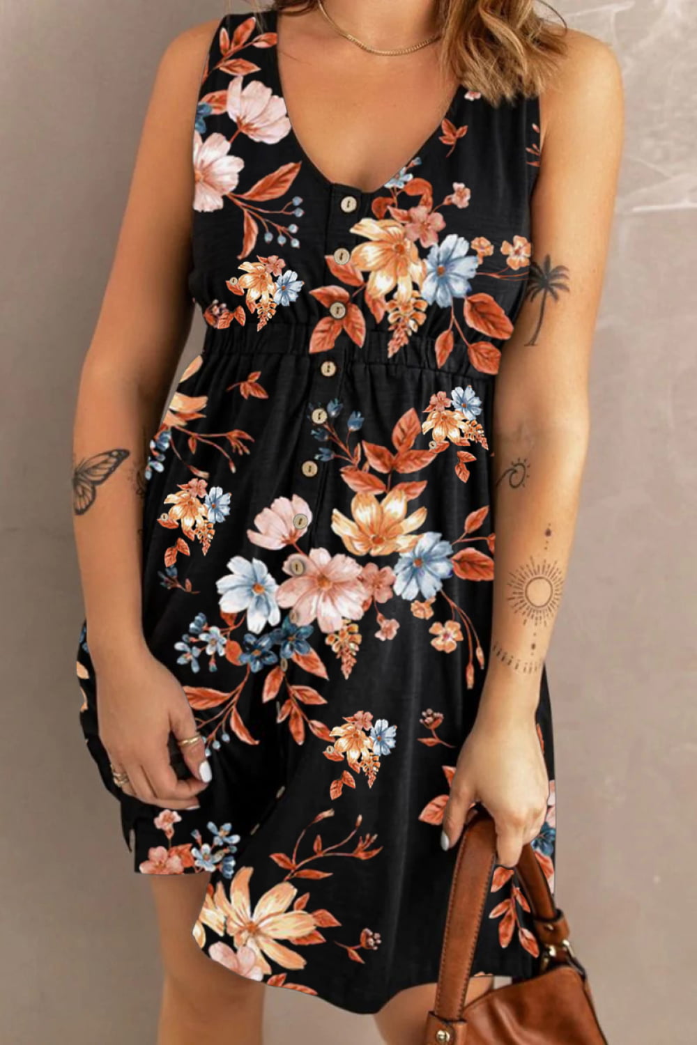 Printed Sleeveless Button Dress (19)