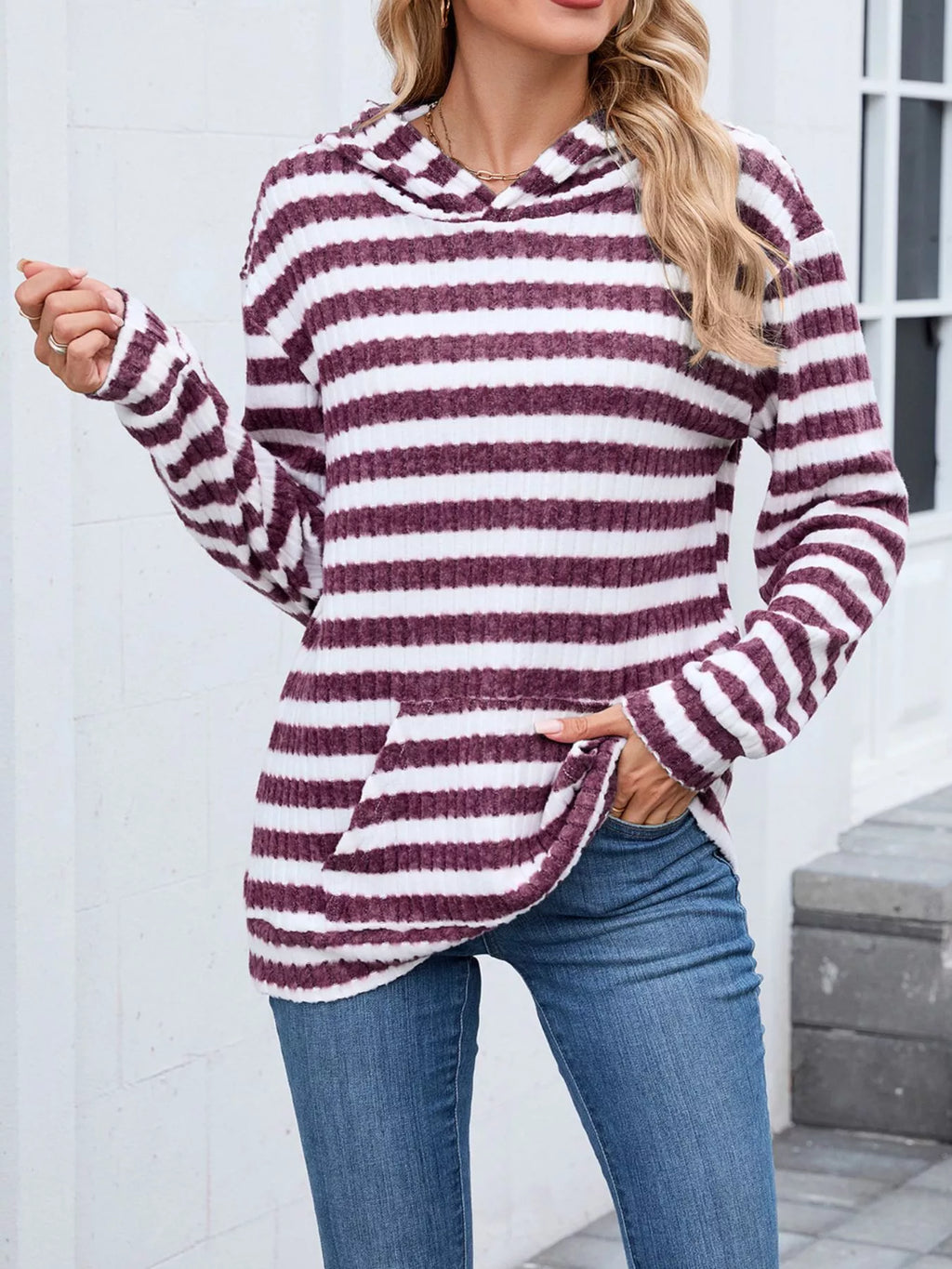 Striped Dropped Shoulder Hoodie (2)