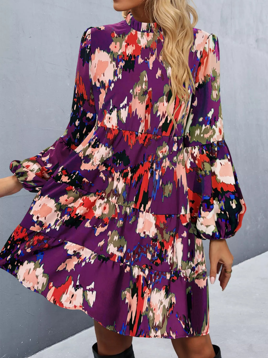 Printed Balloon Sleeve Mini Dress (16)