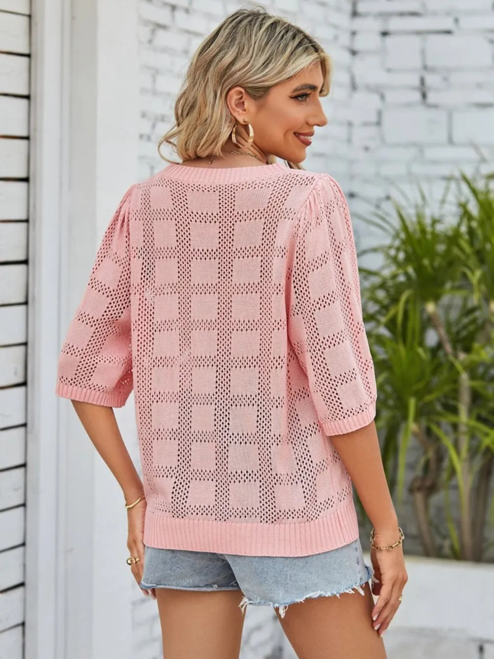Openwork Round Neck Knit Top (2)