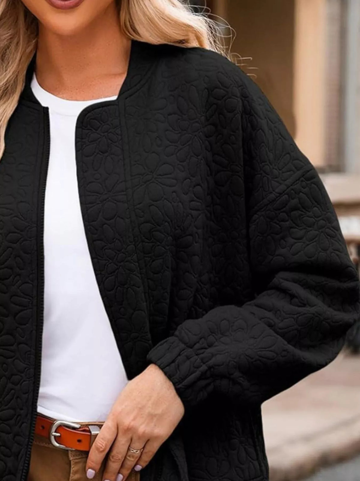 Full Size Floral Quilted Zip Up Jacket Plus (12)