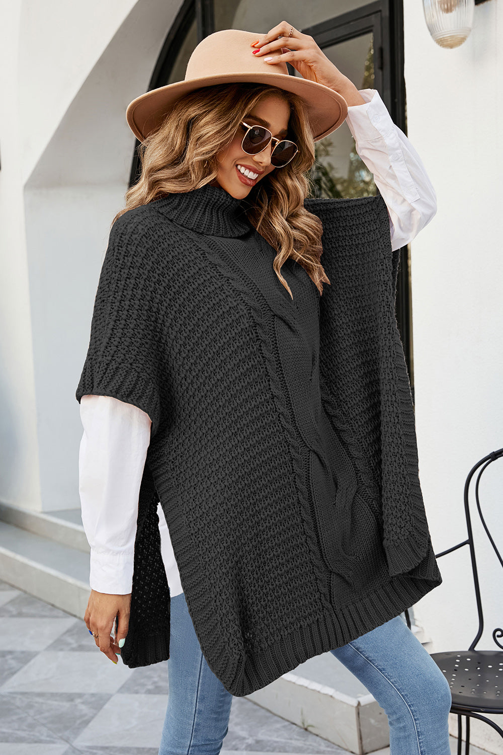 Cable-knit Turtleneck Slit Sweater (5)
