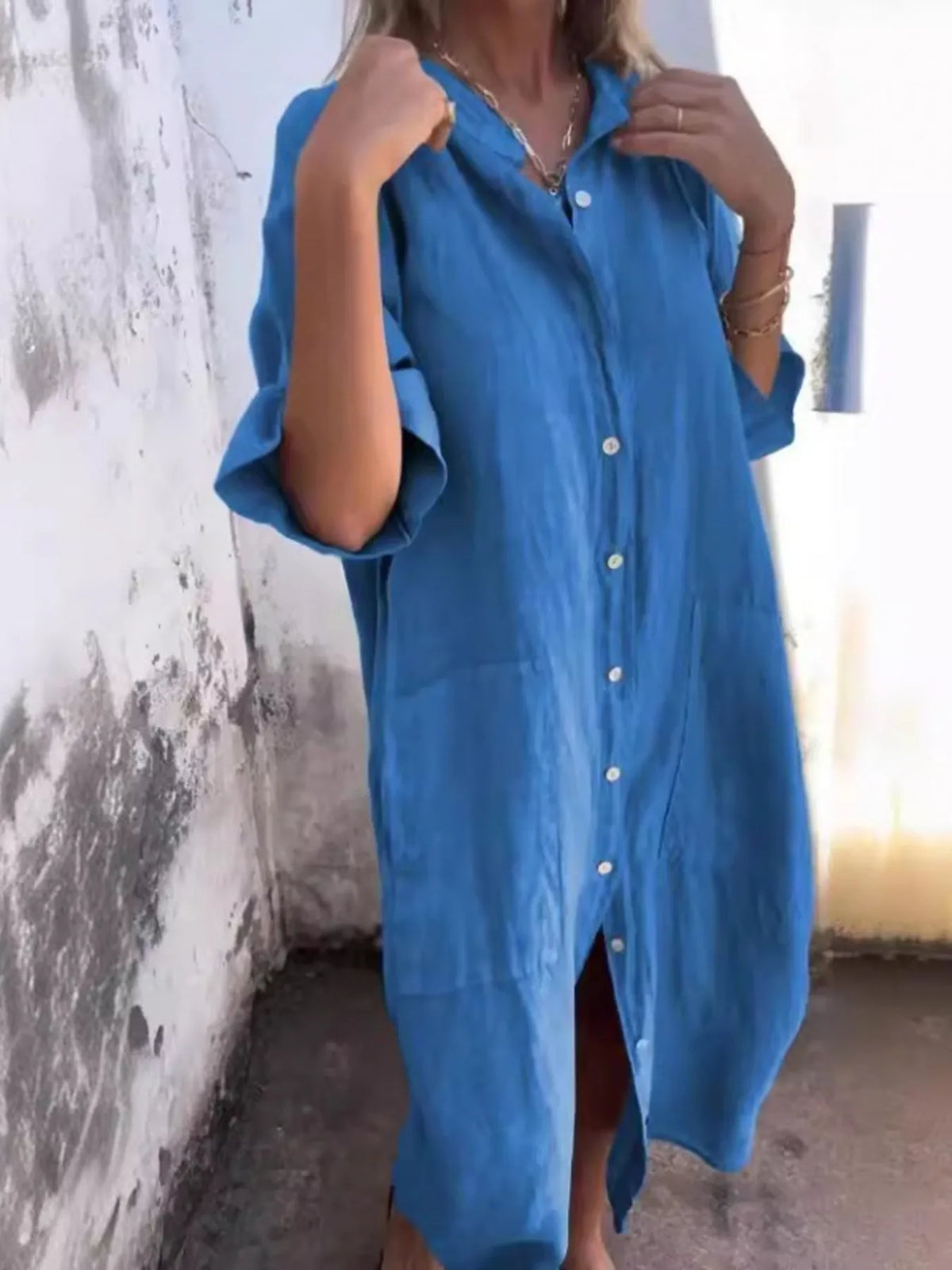 Full Size Casual Linen Button-down Shirt Dress Plus (7)