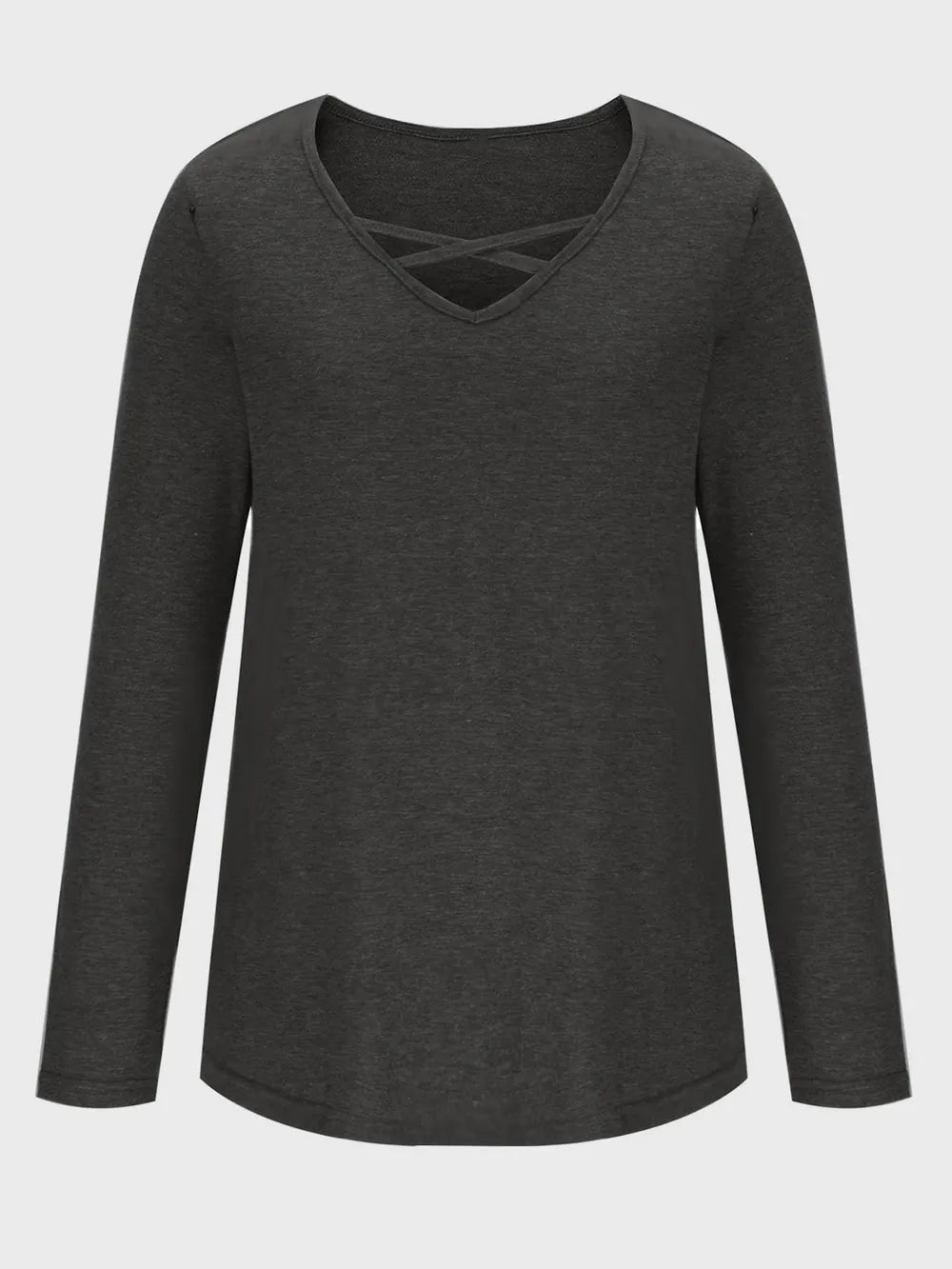 Crisscross V-neck Long Sleeve T-shirt (4)