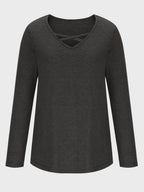 Crisscross V-neck Long Sleeve T-shirt (4)