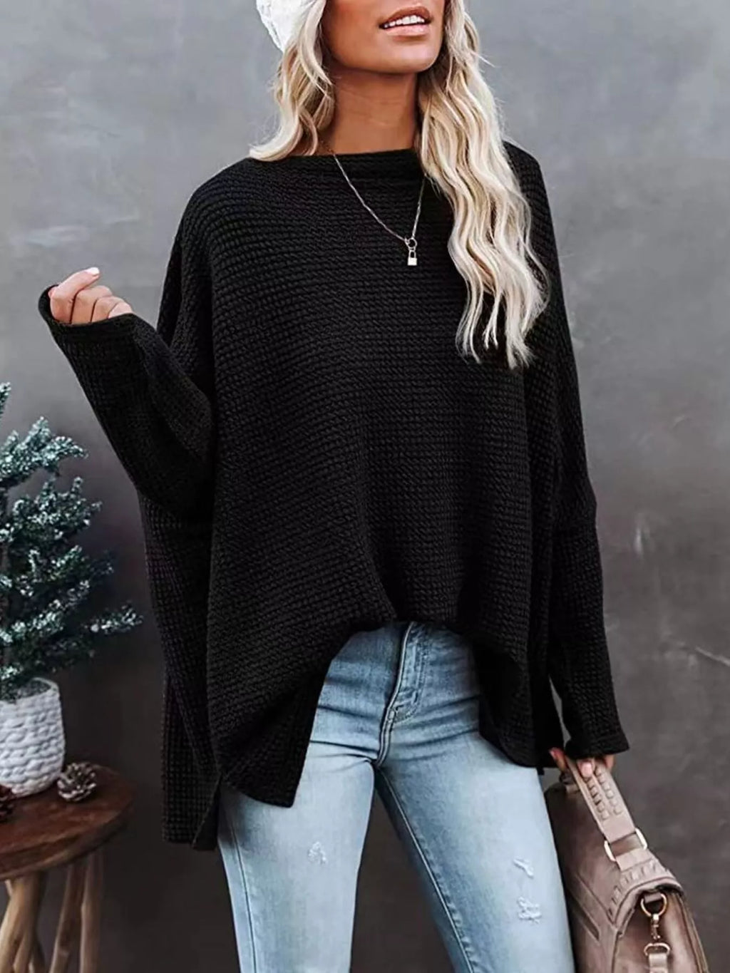 Waffle Knit Boat Neck T-shirt (13)