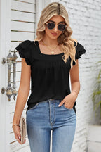 Eyelet Square Neck Cap Sleeve Blouse (18)