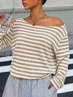 Boat Neck Striped Long Sleeve T-shirt (20)