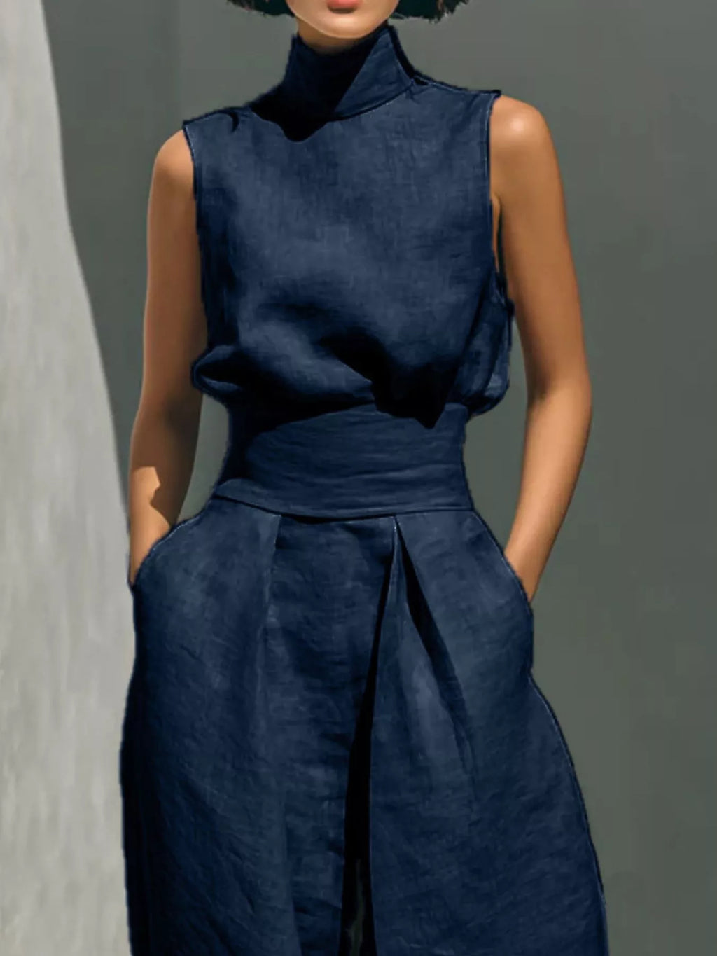 Full Size Turtleneck Sleeveless Top Wide Leg Pants Set Plus (11)